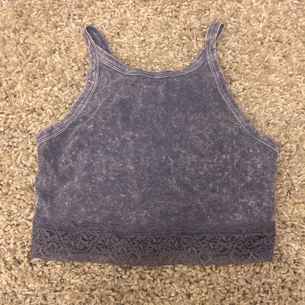 Blue/Gray Lace Trim Tank Top